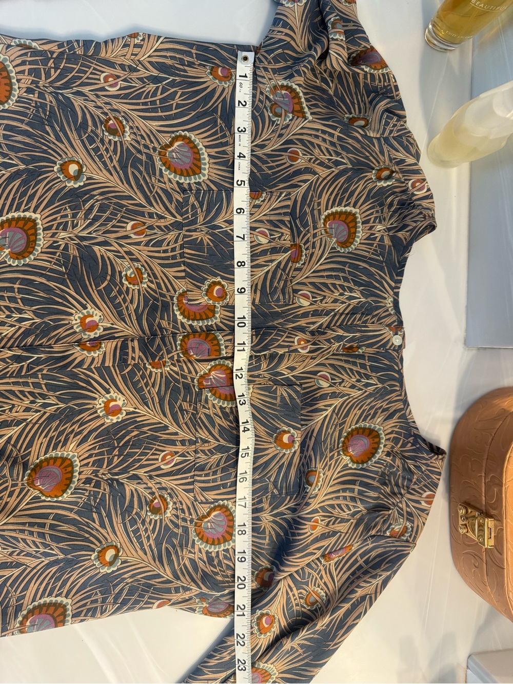 LOFT Gray Floral-Peacock Print Long Sleeve Blouse - Picture 7 of 8